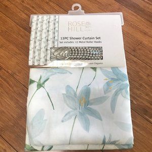 Shower Curtain 72" x 72" White & Blue  floral